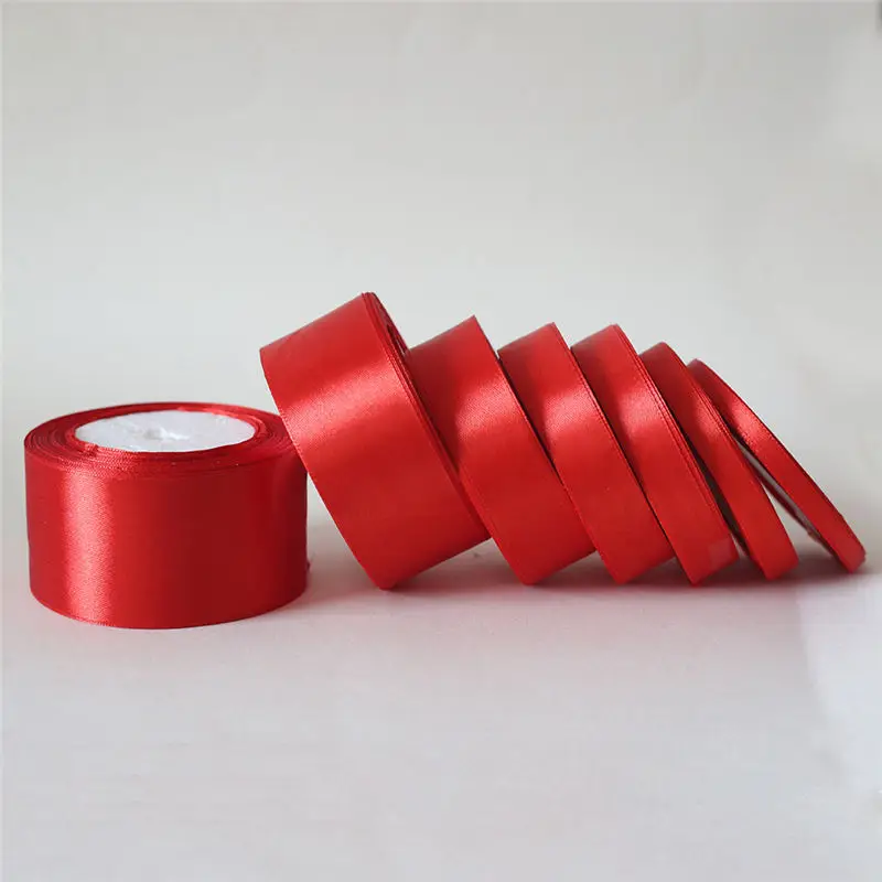 25 ярдов/6 мм-50 мм красный шелковый атлас ленточный материал для поделок для выпускного вечера вечерние украшения Свадебная подарочная коробка упаковка аксессуары D7