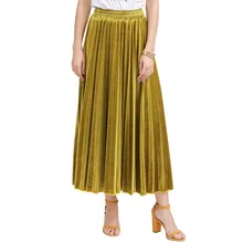 Новинка, осенняя Женская длинная Плиссированная юбка,, европейский стиль, эластичная высокая талия, однотонная бархатная юбка макси, Faldas Saias, уличная одежда