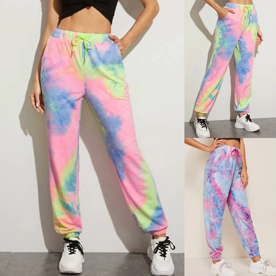 Tie Dye Printed Sweatpants Women Casual Loose Long Trousers Elastic High Waist Pants Capris Joggers Streetwear Tie Dye Printed Sweatpants Women Casual Loose Long Trousers Elastic High Waist Pants Capris Joggers Streetwear