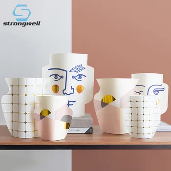

Strongwell Mediterranean Waterproof Paper Vase Double Sided Bronzing Face Geometry Nordic Flower Vase Desktop Home Decoration