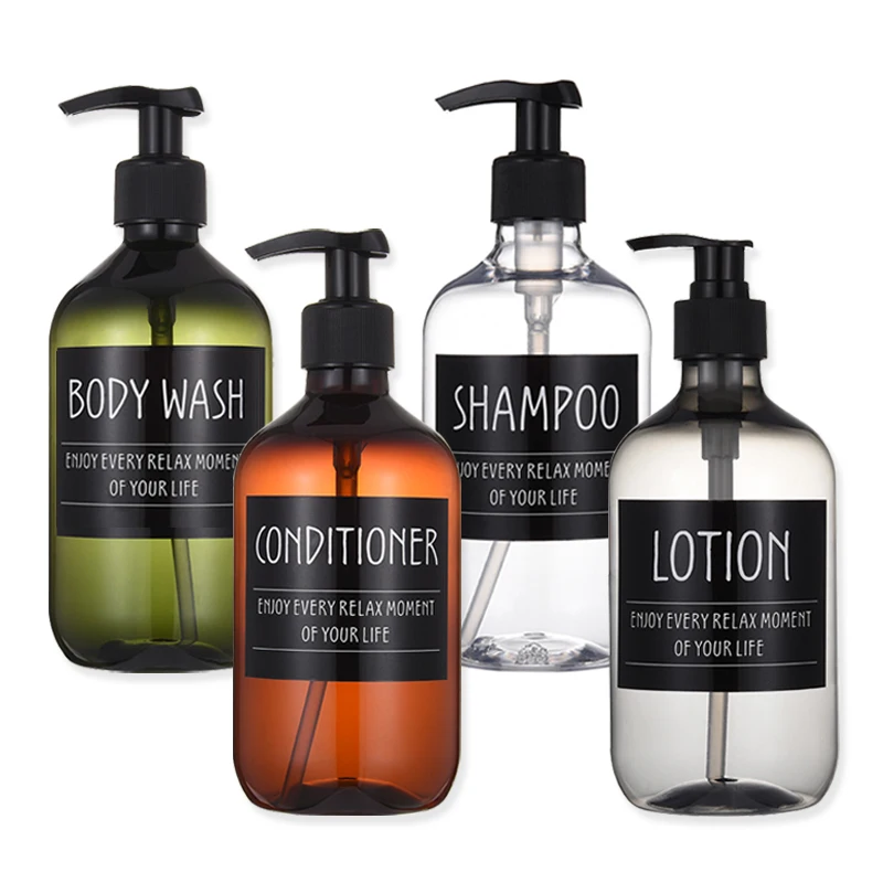 4Pcs Soap Dispenser Bottles for Kitchen/Bathroom Refillable Shampoo Shower Gel Liquid Container Plastic Lotion Bottle with Label soap dispenser shampoo dispenser soap dispenser bottle refillable plastic bottles plastic lotion bottle