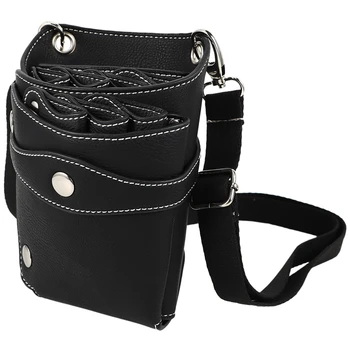 

Black Leather Hair Style Scissors Tools Clips Bag Hairdressing Pouch Case Scissor Bag with Waist Shoulder Belt Accessory