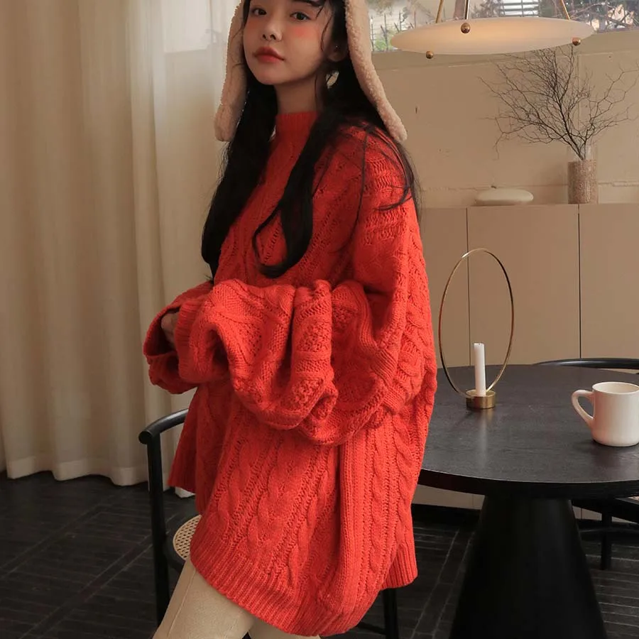 Red Lazy oaf твист оверсайз свитер пуловер вязаный размера плюс Женский c. h. i. c harajuku корейский стиль зимняя одежда осень kazak - Цвет: Red