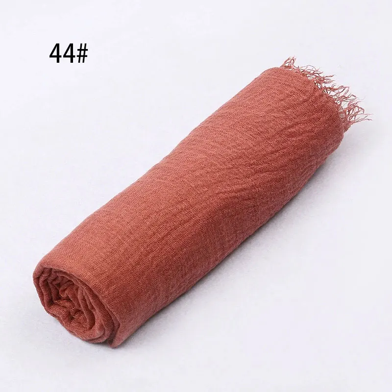 44Rust red Sparsil, Женский Летний дышащий шарф с кисточками, морщинка, хлопок, складка, шаль, глушитель, однотонный шейный платок, мусульманский шарф, шарфы-повязки - Цвет: 44Rust red