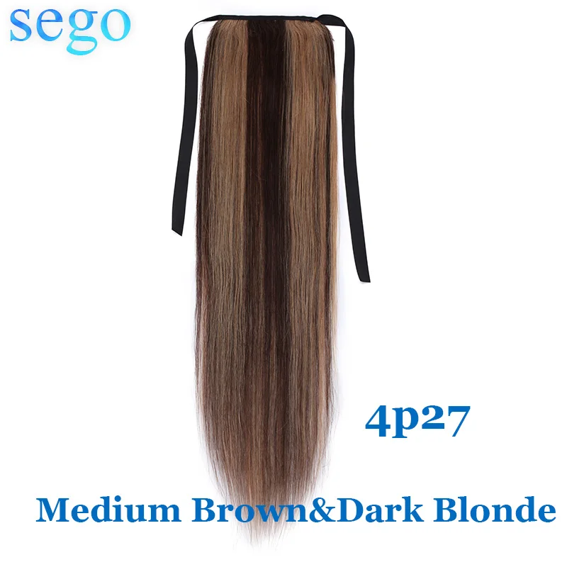 P4/27 SEGO 1"-20" чистый и фортепианный цвет, не Реми волосы, лента, конский хвост, на заколках, человеческие волосы для наращивания, конский хвост, Натуральные Прямые Волосы - Цвет: P4/27