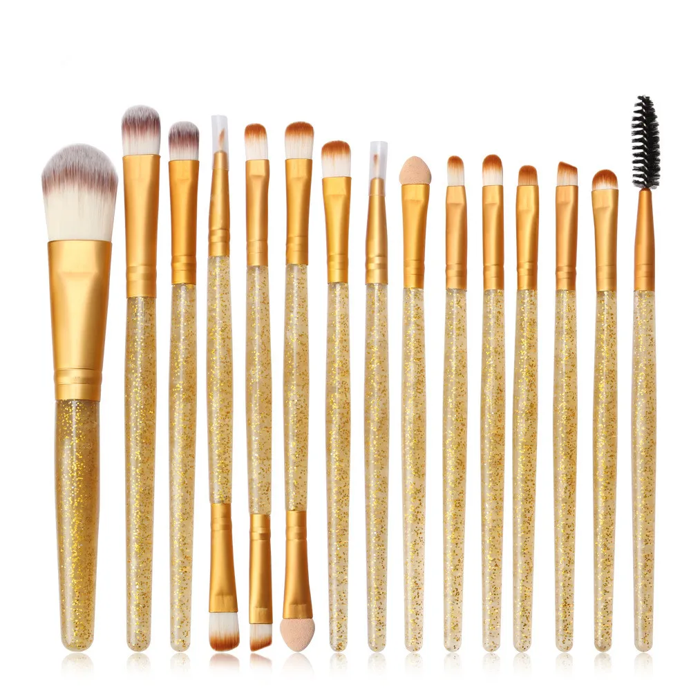 

Makeup Brushes Set 15Pcs Shinning Handle Brush Cosmetic Eye Shadow Blush Beauty Make Up Brush Tool Kit Pincel Maquiagem
