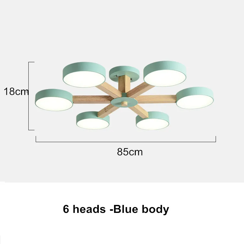 Скандинавские деревянные светодиодные люстры освещение для фойе детей Детская комната белый блеск Потолочная люстра Подвесная лампа светильники приспособление - Цвет абажура: 6 Heads Blue