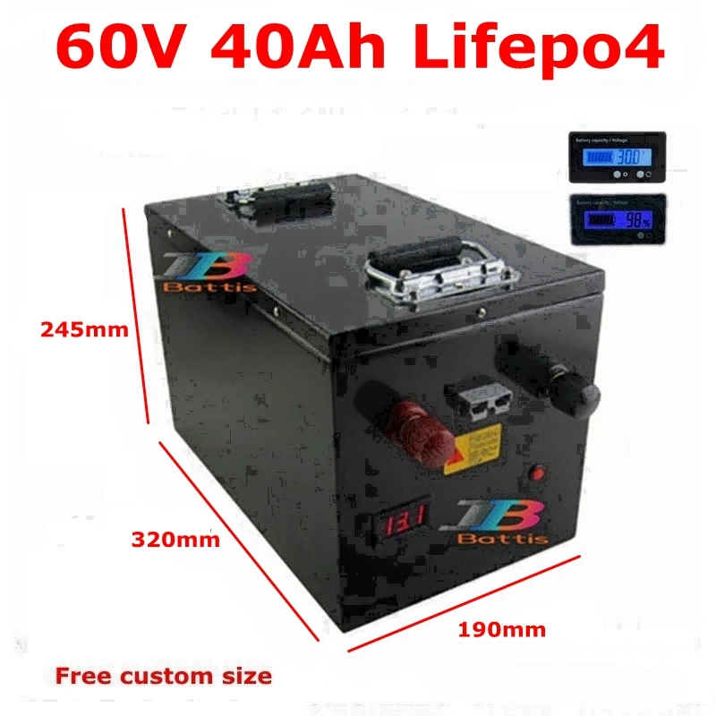waterproof 60v 40ah lifepo4 battery with BMS no li ion 50ah for 2000w 1500w bicycle bike scooter Tricycle +5A charger | Электроника