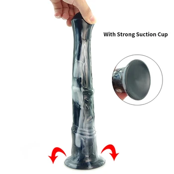 YOCY Long Horse Realistic Dildo Liquid Silicone Anal Plug Colorful Fantasy Sex Toy Balck White Sucker Cock Dick For Women Men 3