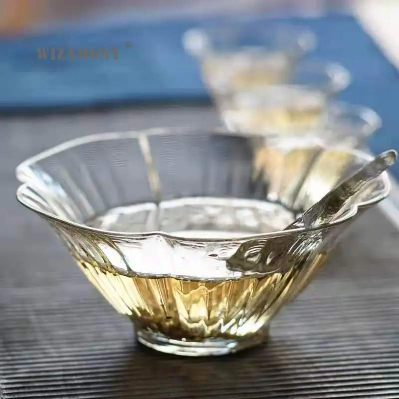 

WIZAMONY high boron silicon glass tea bowl Household glass water tea set tea bowl Kung Fu Drinkware tea spoon