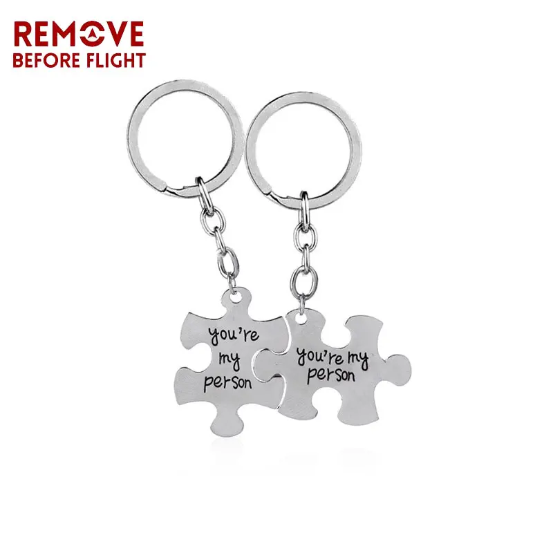 

1 Pair Silver Chi Keychain Keyring Puzzle You're My Person Pendant Car Keychain Bag Motorcycle Key Chain Valentine's Day Gift