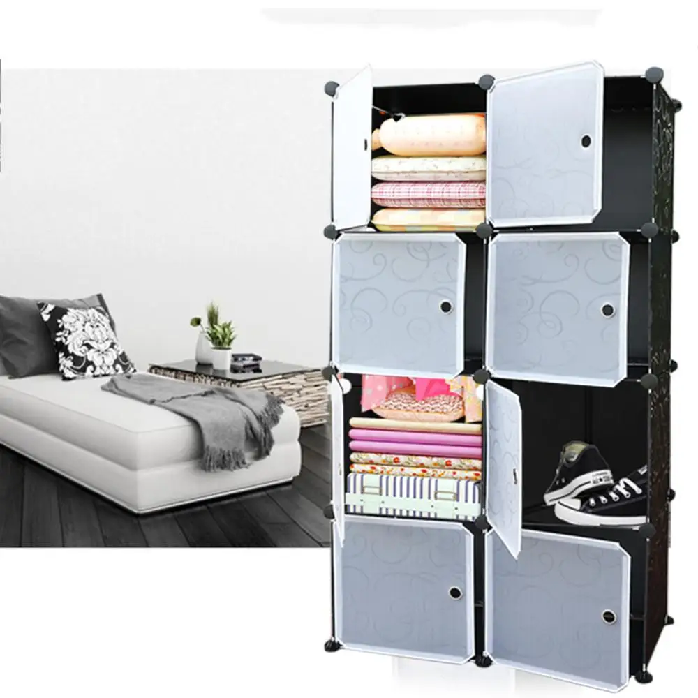 

HOT 8 Lattice DIY Assembled Simple Wardrobe Hanging Clothes Storage Cabinet