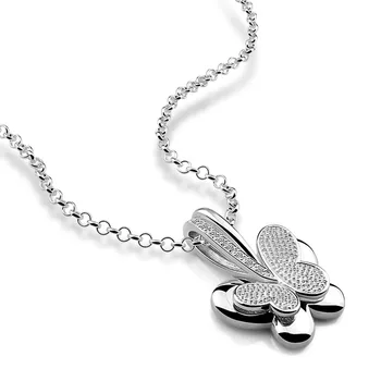 

New Fashion Statement necklace butterfly pendant necklace fashion 925 sterling silver Chain Necklace Women Jewelry
