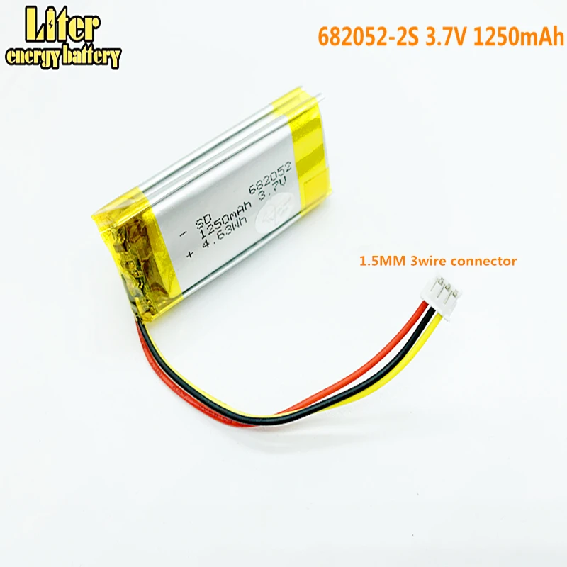 682052-2S 3,7 V 1250 mAh литий-полимерный аккумулятор 1,5 мм 3 провода разъем для домашних животных gps Охота собака gps DVR MP3 MP4 682052