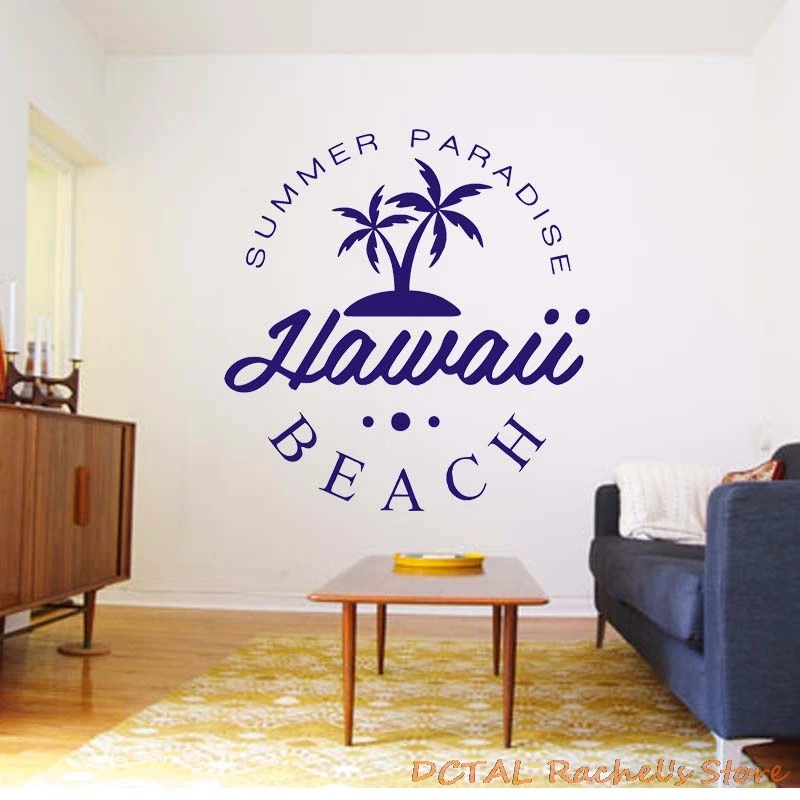 Summer Paradise Hawaii Beach Sticker Palm Silhouettes Seagull Bird Home Decor Vinyl Decal Coconut Tree Living Room Bedroom Decor