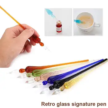 

18cm Glass Crystal Dip Pen Glass Signature Pen Glass Pen Vintage Office Supplies Crafts Simple Classical Accessories Desktop