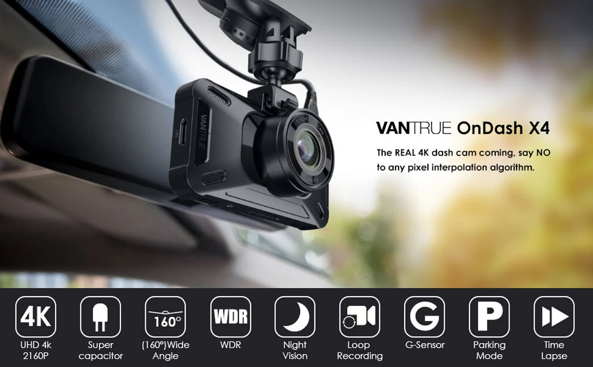 VANTRUE X4 UHD 4K Dash Cam 3840X2160 P/30fps супер конденсатор с алюминиевой крышкой, тире Камера 3 дюймов ЖК-дисплей автомобиля Камера с Ночное видение 24 часа в сутки режим парковки