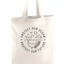 Защитите наш океан Защитите наше будущее органический хлопок плечо вместительная сумка для покупок сумка для путешествий косметичка; сумка на молнии