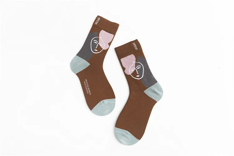 8108-3 Женские носки в стиле унисекс с масляными рисунками, 100 хлопок, Harajuku, цветные женские носки средней длины, 1 пара, размер 35-43, рождественские подарки - Цвет: 8108-3