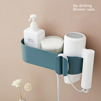 

1PC Durable Wall Mounted Hair Dryer Holder Storage Shelves Racks with Plug Clips Straightener Cosmetics Toothbrush Storage Rack