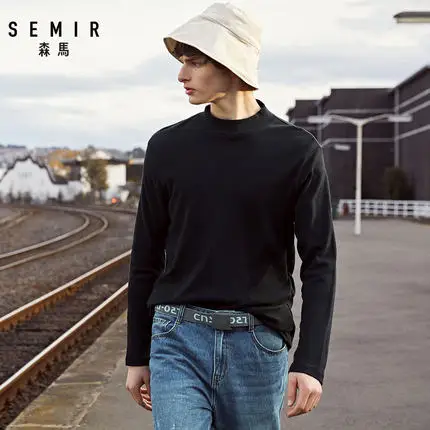 black SEMIR Мужская рубашка из хлопка с длинным рукавом, трикотажная рубашка с воротником-хомутом, одноцветная Мужская классическая рубашка из Джерси, Стандартная посадка - Цвет: black