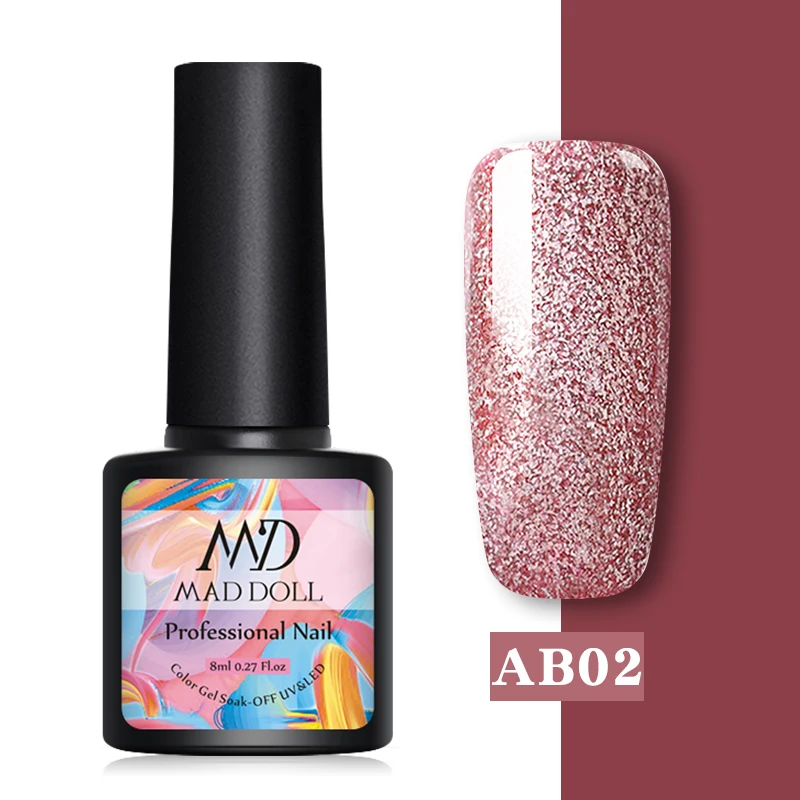AB02 MAD DOLL, 8 мл, УФ-гель для ногтей, розовое золото, блестки, блестки, замачиваются, УФ Гель-лак, Цветной Гель-лак для ногтей, сделай сам, лак для ногтей - Цвет: AB02