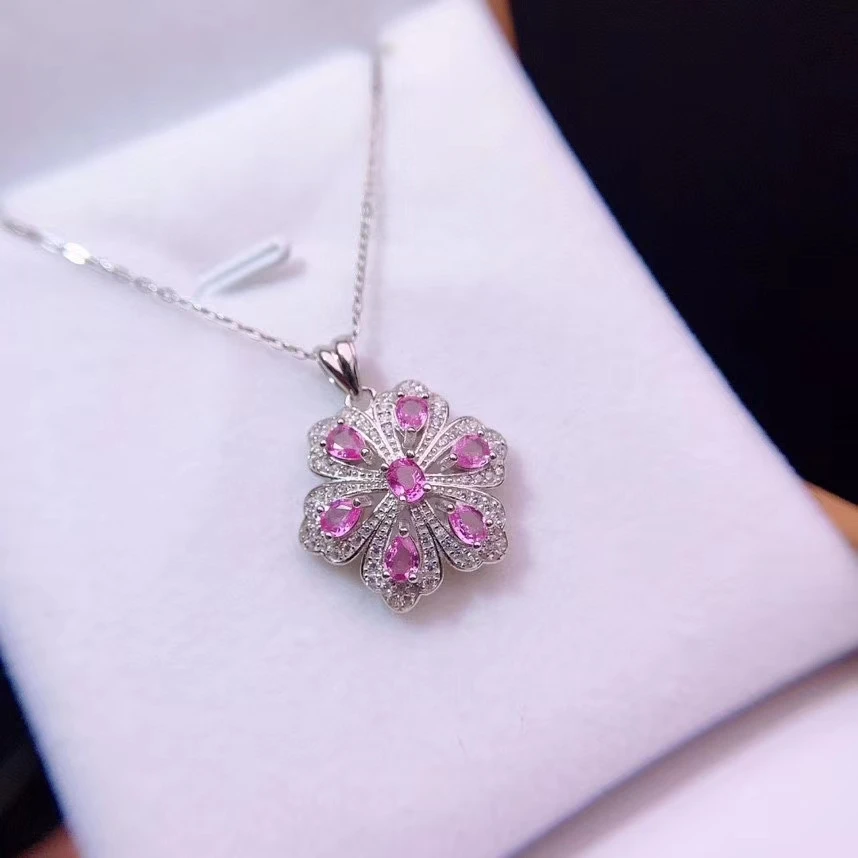 

classic pink sapphire gemstone necklace for women jewelry fine ornament certified natural gem real 925 silver girl party gift