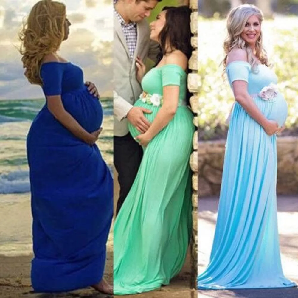 

2020 New Maternity Dress Photography Props Summer Off Shoulder Long Maxi Dress Pregnancy Women Milk Dress Clothes For Pregnant
