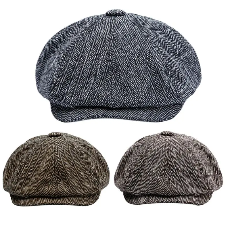 Кепка унисекс в винтажном стиле с узором в елочку и тыквенным плющом, восьмиугольная кепка с козырьком, берет, 1 шт