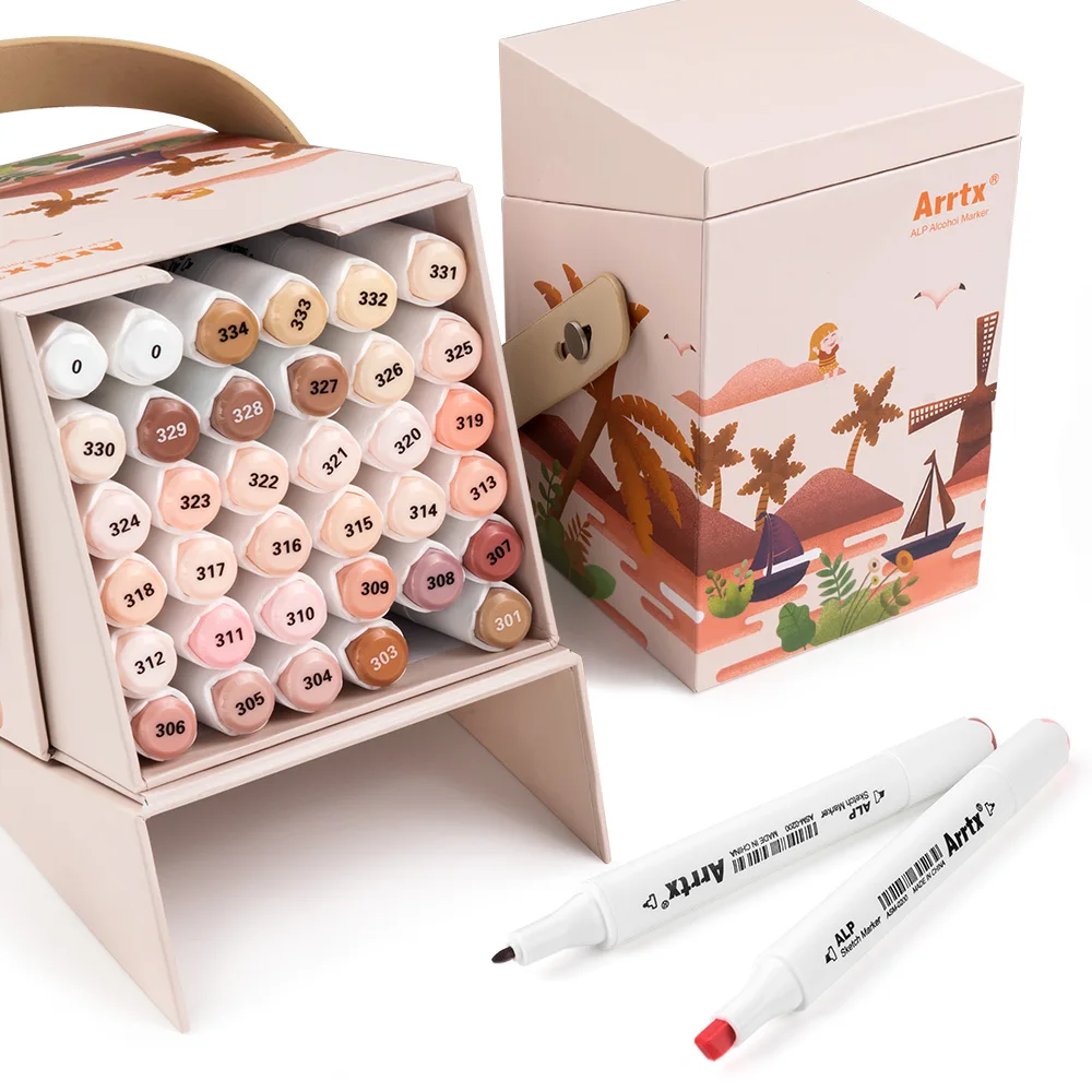 Arrtx Skin Tone 36 Colors Alcohol Marker Pen Set, Dual Tips