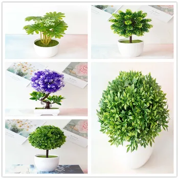 

Green Artificial Plants Bonsai Simulation Plastic Small Tree Pot Plant Potted Ornaments for Home Table Garden Hotel Party Decor
