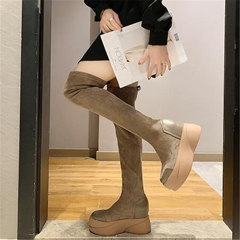 

New over the knee high women boots Faux suede platform slim long boots Sexy Female fashion Autumn Winter thigh high stretch boot