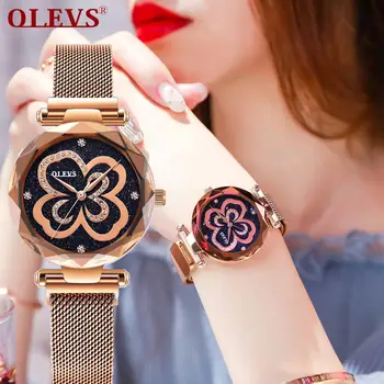 

OLEVS novel fashion trend women's watch, ultra-thin simple magnetic net with quartz watch, waterproof school girls watch