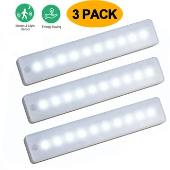 

LED Closet Light 10 LED Motion Sensor Under Cabinet Light Stick on Anywhere Night Light Bar Safe Lights for Wardrobe Hallway