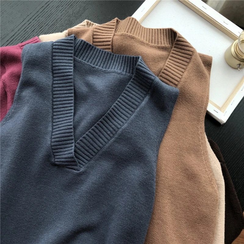 

V-Neck Knitted Vest Women's Sweater Autumn And Winter New Korean Loose Wild Sweater Vest Sleeveless Sweater