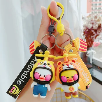 

Fashion Helmet Small Yellow Duck Keychains Cartoon Cute Warm Duck Car Key Chain Children Bag Pendant Keyring Gifts Lovers Gift