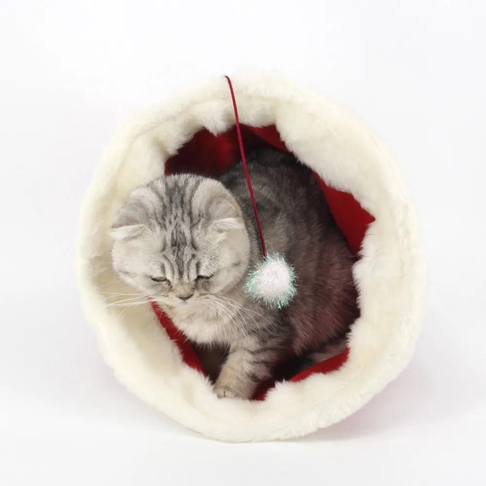 Christmas Hat Pet Nest Cat Bed for Cat Christmas Decorations For Home Navidad Hats House Sleeping Bag Mat Pets Winter Warm Gift