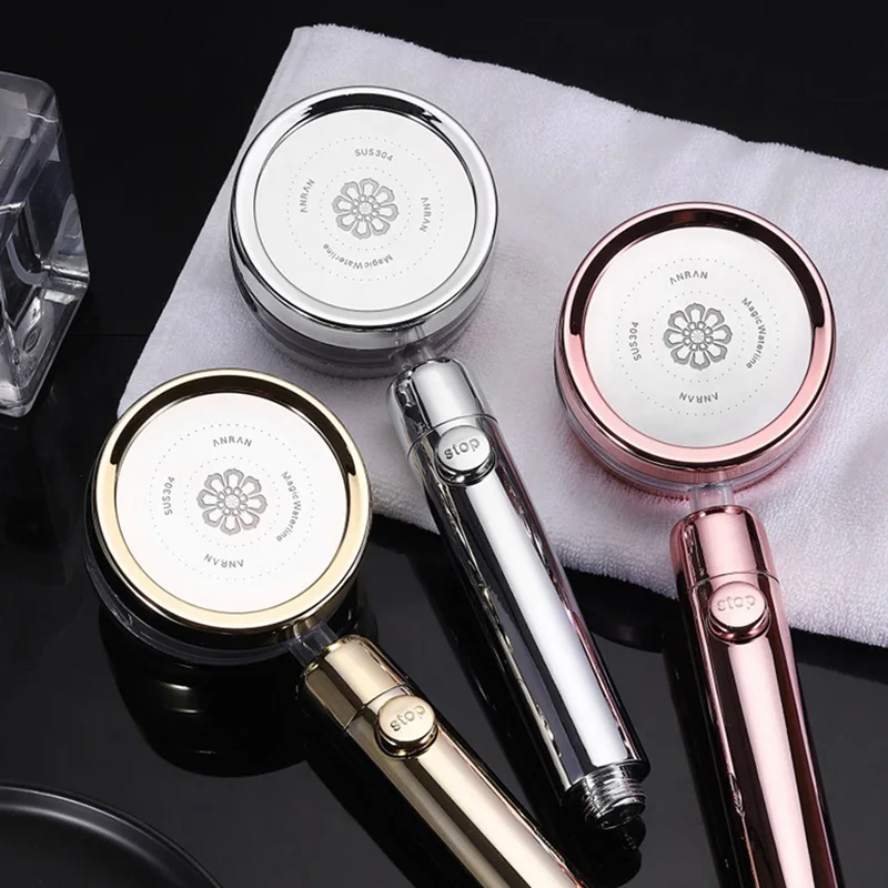 ZhangJi Bathroom Double Panel Shower Head Spiral Water Flow One Key Stop Turbocharged Propeller Driven Water Saving Shower