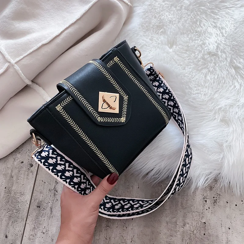

Wide-Strap New Arrival Bag WOMEN'S Bag New Style 2019 Autumn And Winter Hipster Crossbody Bag Bucket Bag Popular
