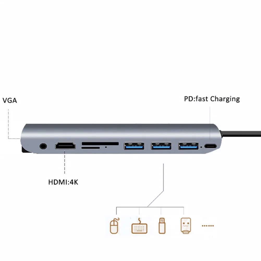 HDMI 3 USB3.0 многофункциональный 4 к VGA TF порт PD адаптер передачи данных 9 в 1 Тип C к VGA HDMI аудио концентратор док-станция для MacBook