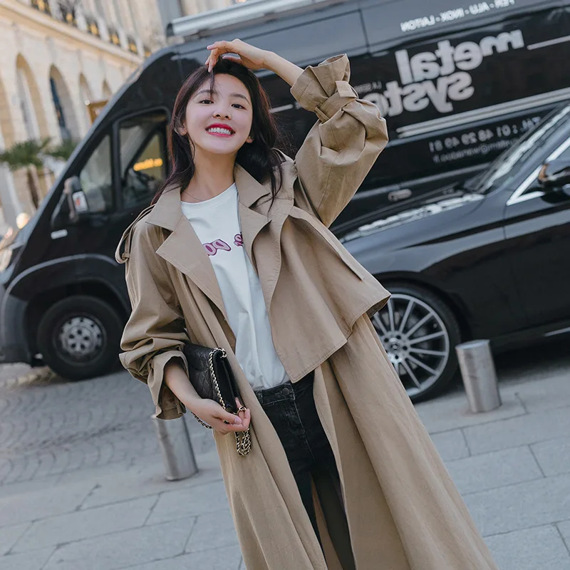 

2019 Spring And Autumn New Style Skirt Hemline Type Trench Coat Women's Korean-style Loose-Fit Mid-length And Ankle Students Pop