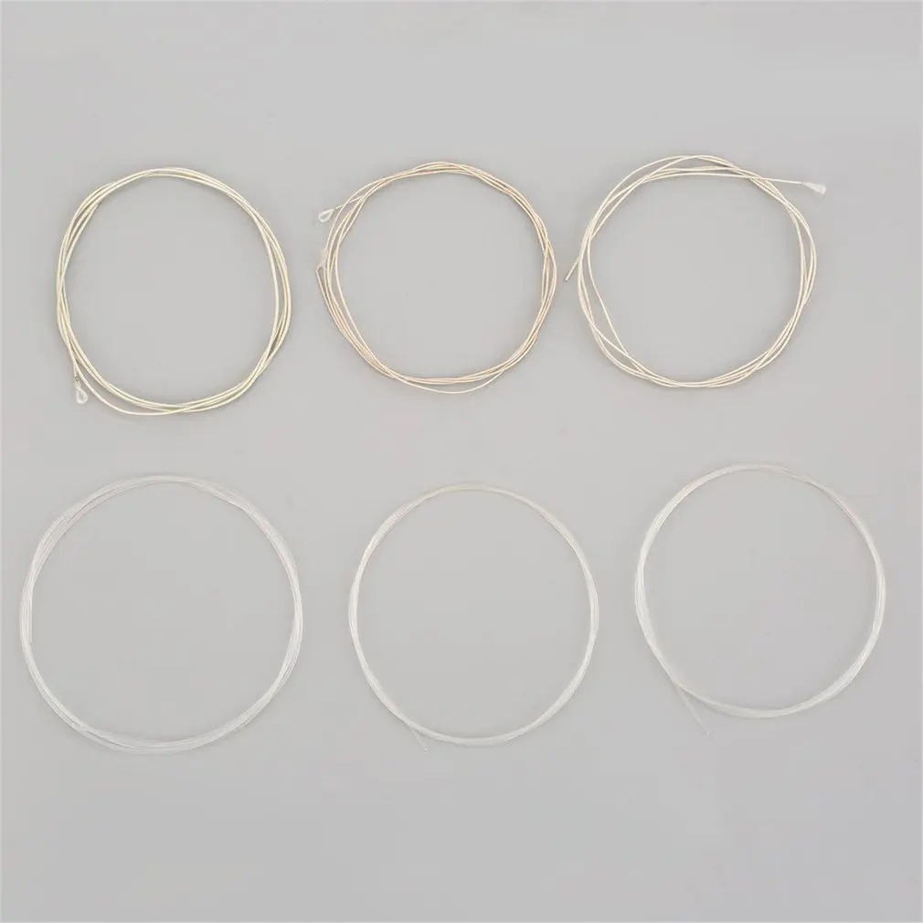 

6 nylon strings for classical guitars timbres are sweet beautiful and pure Well-polished surface Wooden guitar 6 pcs