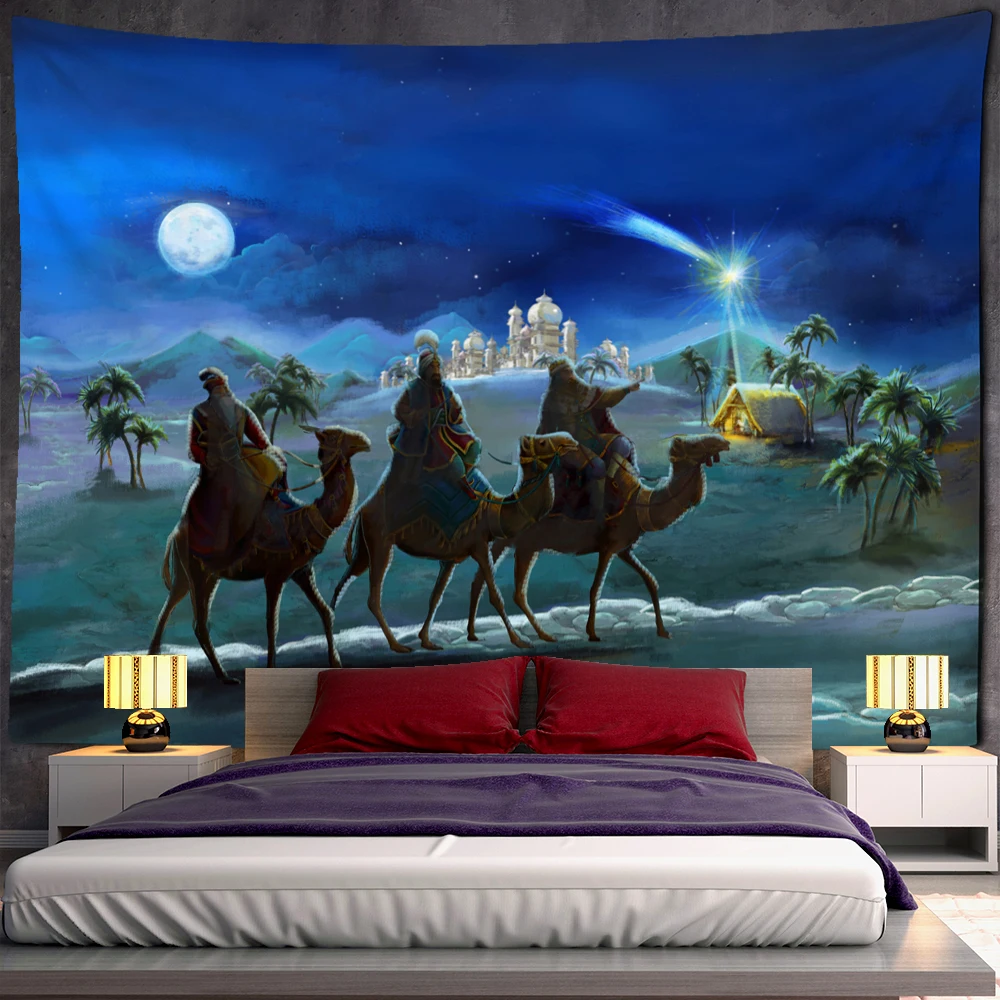 Tapestry Camel Starlight Oil Painting Wall Hanging Christmas Bohemian Style Psychedelic Witchcraft Mystery Home Decor tapestry decorations