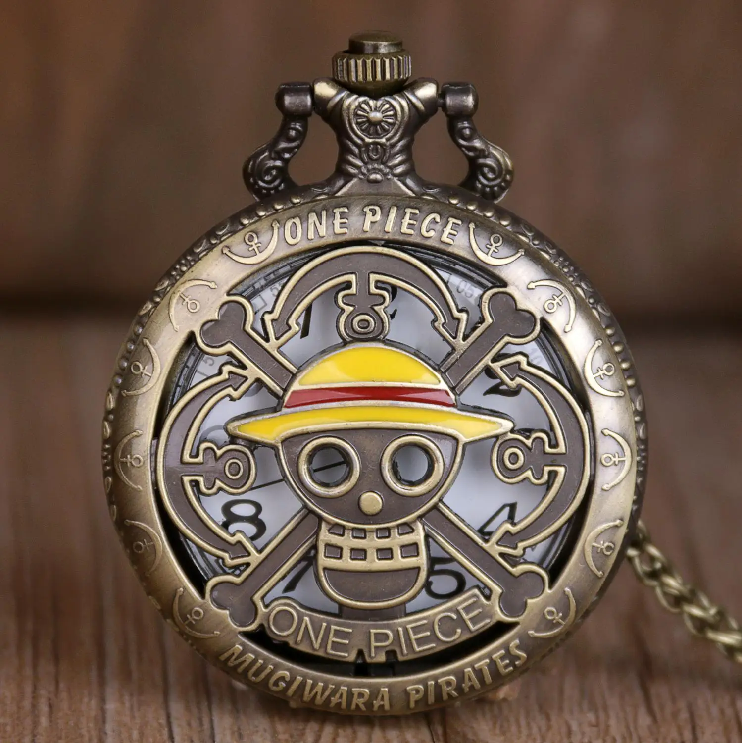 

Top Brand Anime Pocket Watch Hot One-piece Skull with Straw Hats Cover Chain Cool Comic Clock Best Gifts for Men Women Children