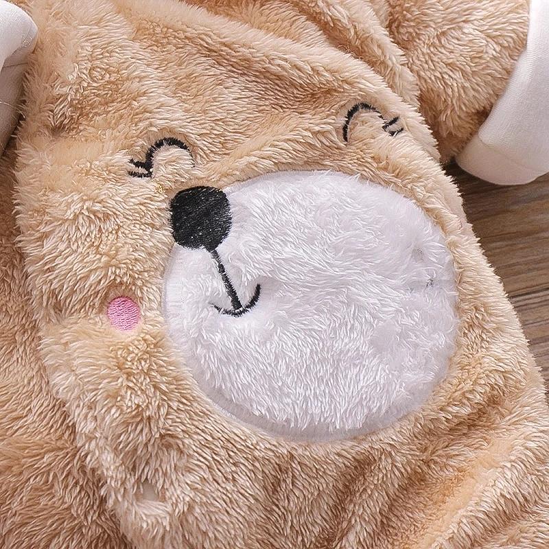 PatPat New Arrival Winter Baby Bear Warm Fleece Hooded Jumpsuit Baby Rompers Baby Warm Clothing
