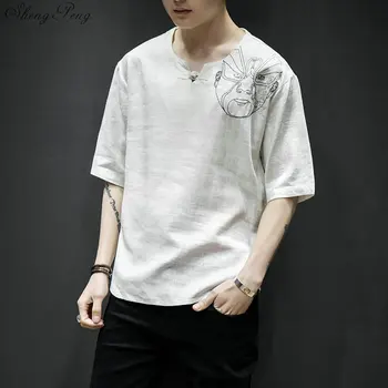 

2020 Summer Chinese Shirts Hanfu Traditional Chinese Clothing for Men Asian Clothes Cheongsam Top Tai Chi Male Tangsuit V1841