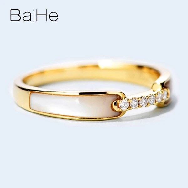 BAIHE Solid 14K желтое золото 0.05CT Сертифицированный H/SI круглый огранки из натуральных бриллиантов свадебные женские модные ювелирные изделия Подарочное кольцо