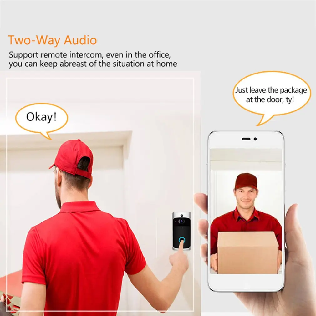 LESHP Video Doorbell Smart Wireless Wifi Security Doorbell Visual Recording Home Monitor Night Vision Intercom Door Phone