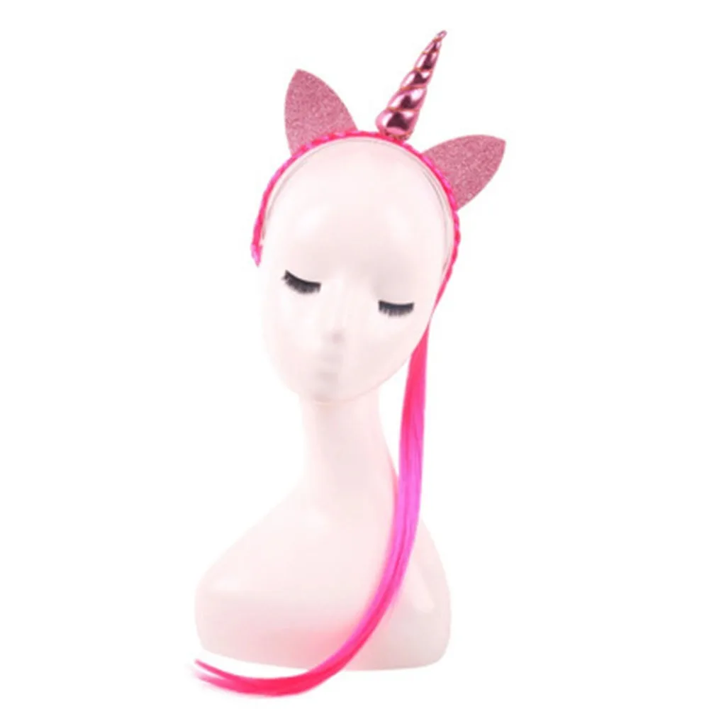 Pink Радужный цветной хвост ободки с единорогами блестящие уши Дети Девушки Принцесса оплетка Парик Головная лента аксессуары для волос для девочек женщин - Цвет: Pink