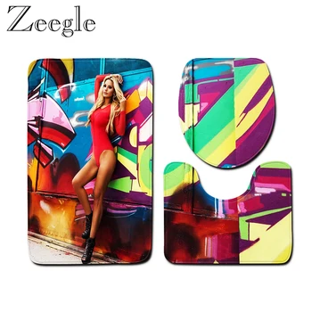 

Sexy Women Printed Bath Mat Bathroom Carpet Non-slip Toilet Seat Cover Bath Rug Memory Foam Absorbent Bathroom Shower Room Mat